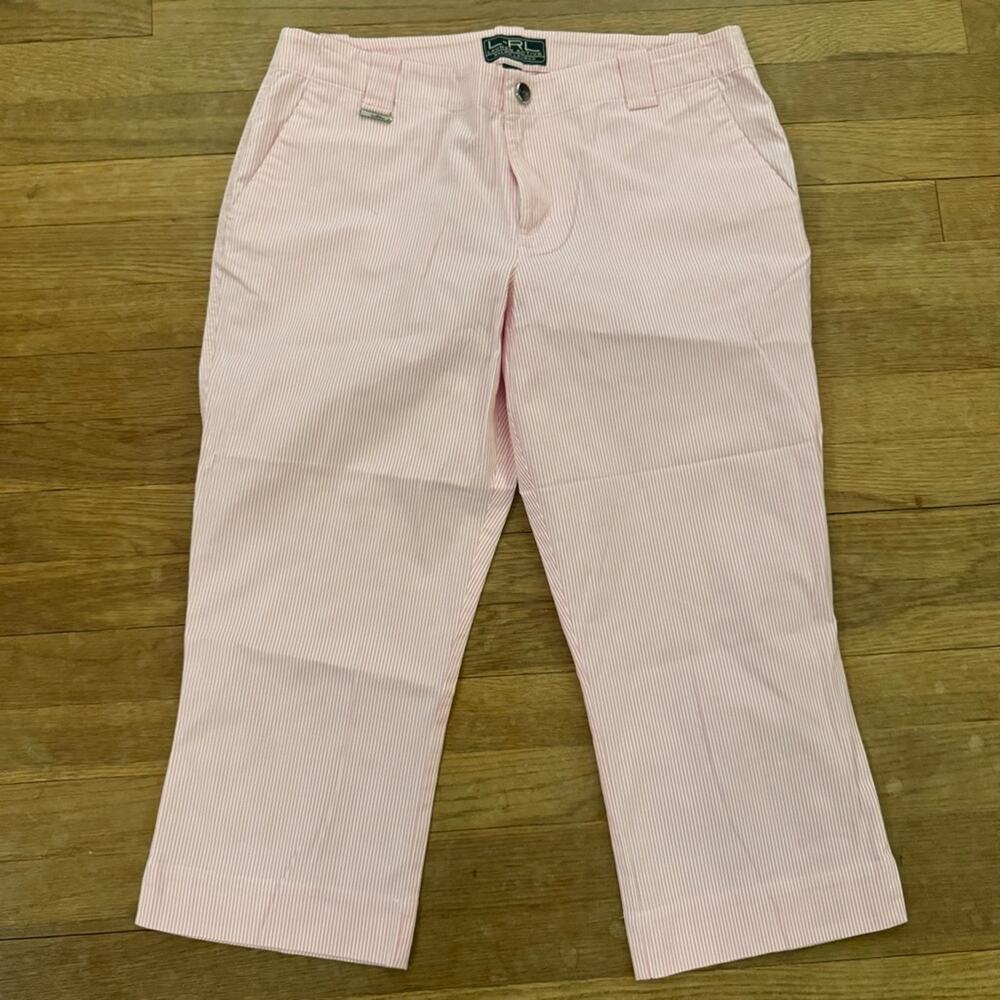 Ralph Lauren pink white pinstripe cotton crop summer pants size 10
b39